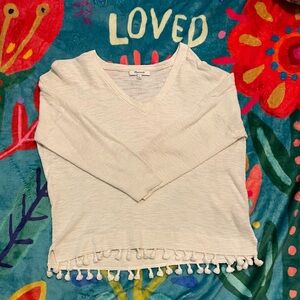 Madewell Cream Sweater with Tassel Hem